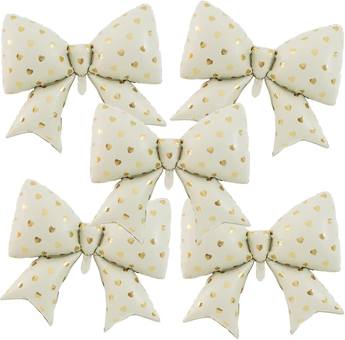 38 Inches Bow Balloon with Gold Heart Print by Vuzvuv