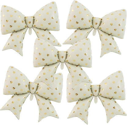 38 Inches Bow Balloon with Gold Heart Print by Vuzvuv