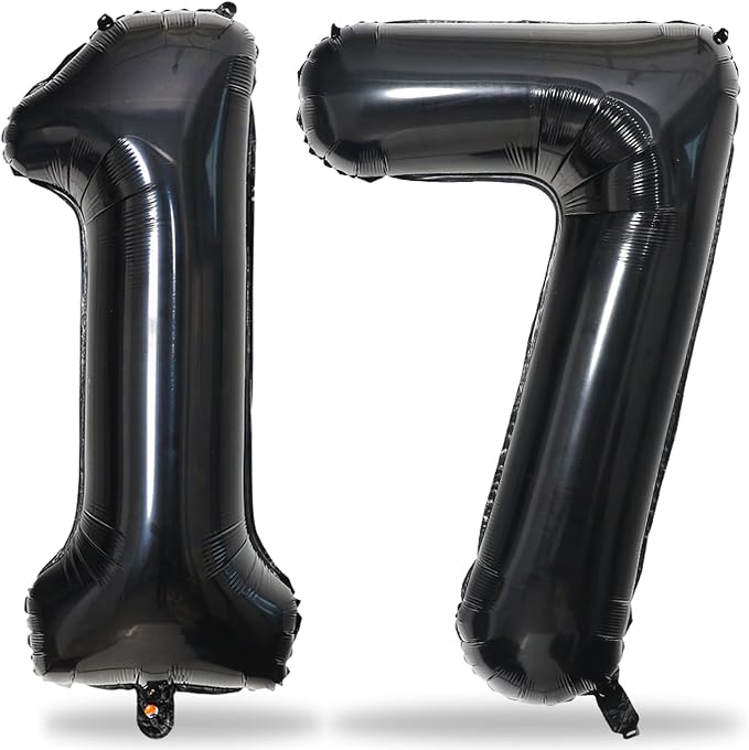 Black Number 17 Mylar Foil Balloons, 40 Inch Giant Black 17th Birthday Balloons by Lingqiang