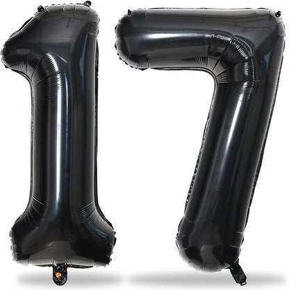 Black Number 17 Mylar Foil Balloons, 40 Inch Giant Black 17th Birthday Balloons by Lingqiang