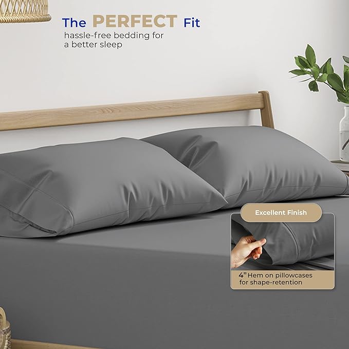 THREAD SPREAD 100% Cotton King Size Pillowcases Sets of 2-400 Thread Count Cotton Pillow Cases, Ultra Soft Cool Sateen Weave King Pillow Cases, Set of 2 Pillow Covers for King Pillows (Dark Grey)