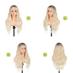 Long Wavy Ombre Blonde Wig with Curtain Bangs for Women 26 Inch Synthetic Wig Natural Looking Heat Resistant Fiber Hair Wig for Daily Party Halloween Cosplay Use