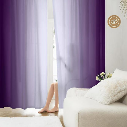 Purple Curtains 96 Inch Length for Living Room 2 Panel Set Purple and Grey - Image 3