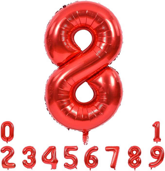 TONIFUL 40 Inch Red Number 8 Balloons Large Foil 8th Birthday Decorations | Red by TONIFUL