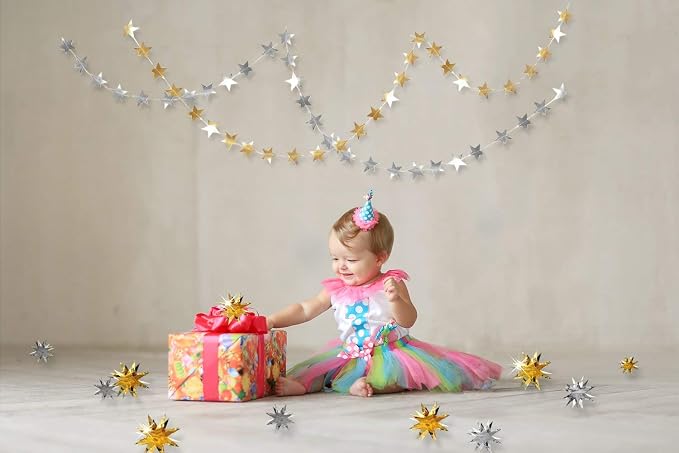 pinkblume Silver Star Garland Party Decorations Kit 3D Stars Metallic Bunting - Image 6