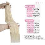 YoungSee 100G Weft Hair Extensions Platinum Blonde Human Hair Extensions Sew in Blonde Hair Weft Extensions Short Straight Hair 14inch