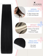 DOORES Invisible Hair Extensions Tape in Invisi Edge, Jet Black 10 Injection Tape-ins with 10 Injection Tape-ins 50g 18 Inch, Injected Tape in Extensions Virgin Human Hair Thick