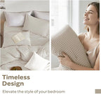 JELLYMONI 100% Natural Cotton Striped Queen Pillowcases Set, 2 Pack White and Khaki Stripes Pattern Printed Pillow Covers with Envelope Closure(Pillows are not Included)