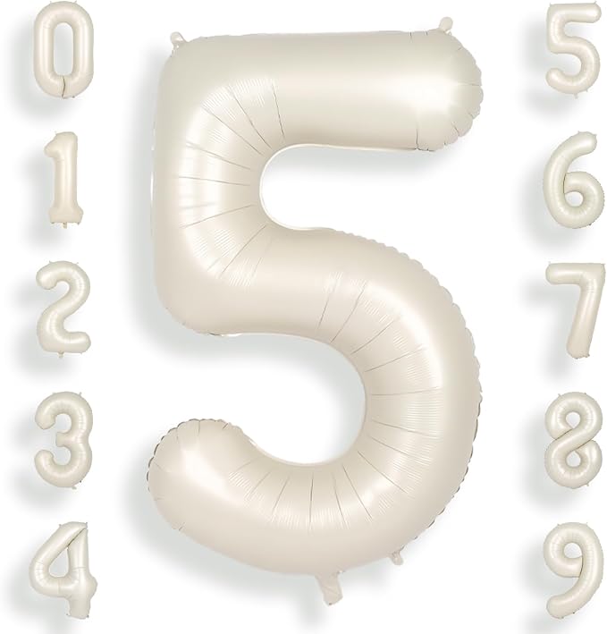 SUWEN 40 Inch Cream White Large 5 Balloon Numbers Big Foil Helium 0-9 | Jumbo by SUWEN