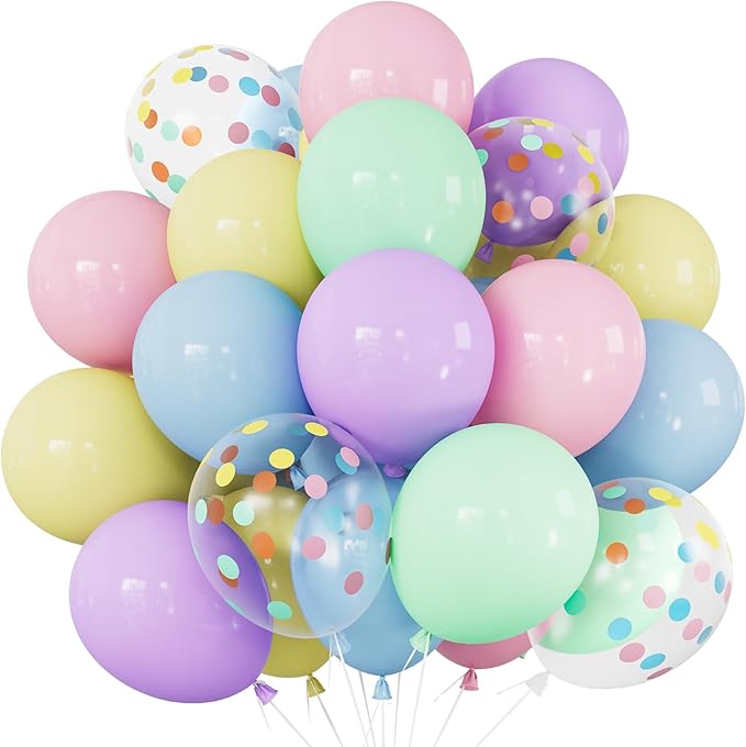 Pastel Balloons, Pastel Rainbow Balloons, Polka Dot Balloons | 50 Pcs 12 Inch by Adeyoo