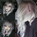 FAELBATY Grey Wigs with Bangs Women Girl's Ombre Grey Bob Wig Synthetic Cosplay Costume Wigs (12" Dark Root Ombre Grey)