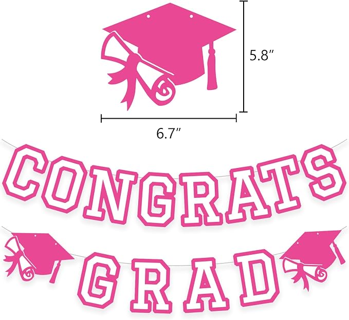 Congrats Grad Banner Graduation Party Banner Decoration Hanging Garland High - Image 2