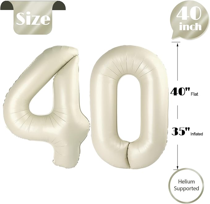 Cream Number 40 Balloon 40 Inch - Image 5