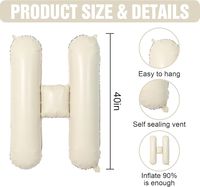 Cream HOME Balloons, 40 Inch Welcome HOME Letter Balloon Beige - Image 2