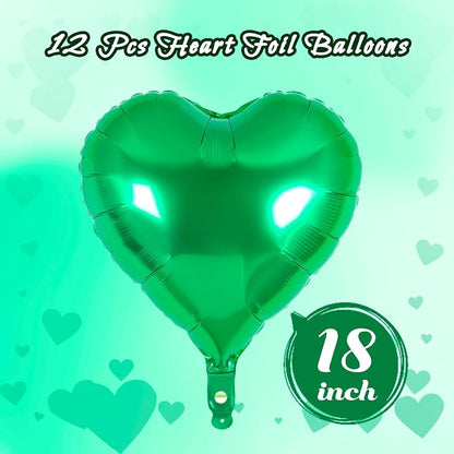 12 Pcs Green Heart Balloons, 18 Inch Heart Foil Balloons Love Balloon Valentine - Image 2