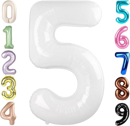 5 Balloon Numbers Birthday Decorations, 40In White Balloons by Mluchee