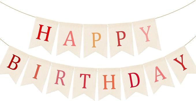 Doumeny Happy Birthday Burlap Banner Boho Birthday Garland Banner Red Bohemian by Doumeny