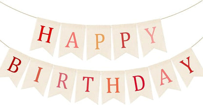 Doumeny Happy Birthday Burlap Banner Boho Birthday Garland Banner Red Bohemian by Doumeny