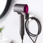 Hair Dryer Holder, Dyson Hair Dryer Holder, Blow Dryer Holder with Cord Hook SUS304 Stainless Steel Wall Mount, Self Adhesive/Screw Space Saving Hairdryer Holder for Bathroom Silver Ptalseaw