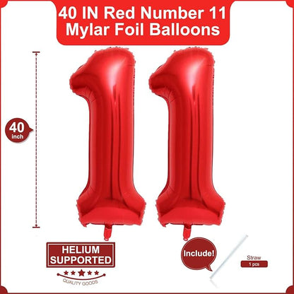 40 Inch Red 11 Balloons Giant Number 11 Balloons Red 11 Birthday Balloons 11th - Image 2