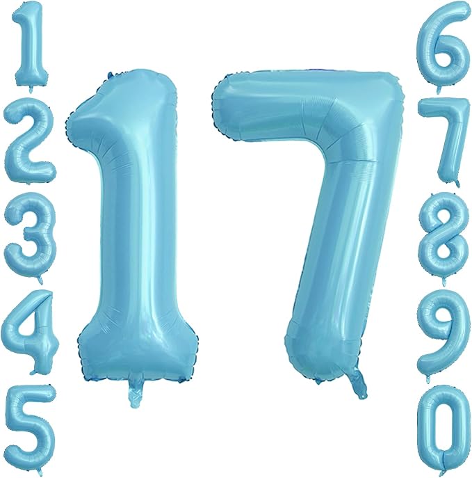 Pearlescent Blue Number 17 Balloon 40 Inch, Giant Light Blue Foil 17th Birthday by Unknown