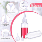 Eccliy 60 Pieces 2 oz 60 ml Plastic Bottles Applicator with Twist Top Cap Pet Refillable Plastic Empty Applicator Bottle for Hair with Clear Twist Top Cap for Hair Oils and Liquids