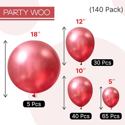 PartyWoo Metallic Pink Balloons 140pcs Chrome Hot Pink Magenta Fuchsia | 18 12 - Image 6