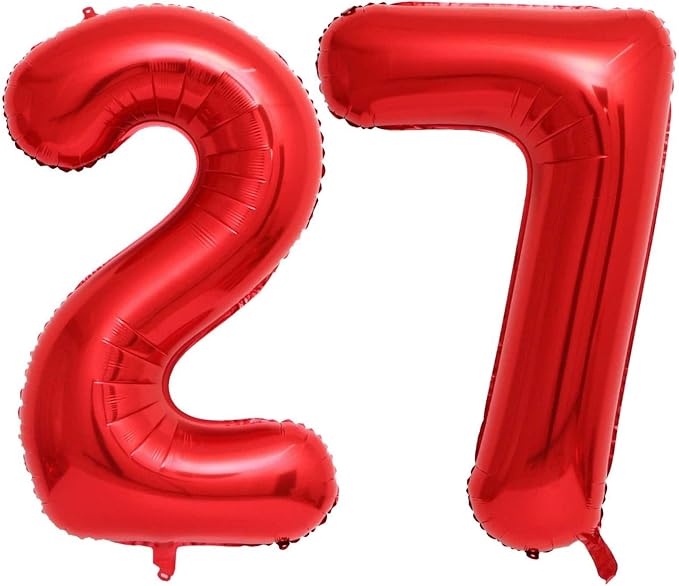 40 Inch Red 27 Balloons Giant Number 27 Balloons Red 27 Birthday Balloons 27th by LHOAVWE