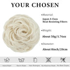CJL HAIR Large Messy Bun Hair Piece Wavy Curly Scrunchies Synthetic Chignon Ponytail Hair Extensions Thick Updo Hairpieces for Women Platin Blonde