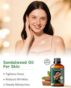 Pure Sandalwood Essential Oil for Bedtime Serenity, Evening Meditation & Pillow Mist, Natural Woody Aroma for Diffuser, Hair, Skin Care, Calming Blends, Massage, Candle, Soap Making 3.38 Fl Oz
