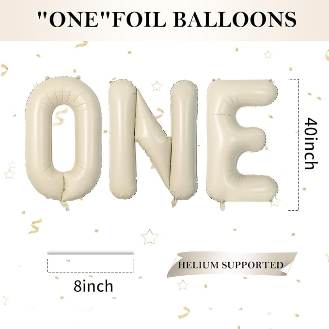 Biapian 40 Inch One Letter Balloons, Big Cream ONE Foil Balloons - Image 2