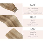 Tape in Hair Extensions Human Hair 20pcs Remy Hair Extensions 18 Inch Balayage Medium Brown Mixed Dark Blonde Invisible Human Hair Tape in Extensions Skin Weft Tape Extensions (10/10/22#,18 Inch)