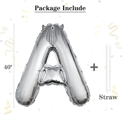 40 inch Silver Letter A Balloon, Big Size Alphabet Foil Mylar Helium Balloons - Image 2