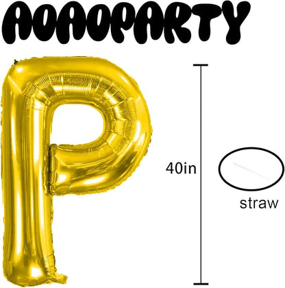 Letter Balloons Gold 40 Inch P Large Giant Big Foil Mylar Balloon | - Image 3
