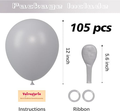 Voircoloria 105pcs Light Gray Party Latex Balloons, 12inch | - Image 2