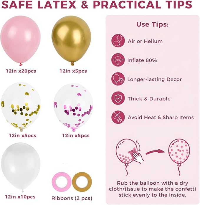 LovesTown 60PCS Balloon Garland Kit, 12inch Arch Kit Confetti Balloons Metallic - Image 7