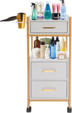 Salon Trolley with Wheels, 3 Drawers Salon Cart with Hair Dryer Holder Utility Salons Cabinet for Tools Storage at Barbershop Beauty Salons Tattoo Shop (White)