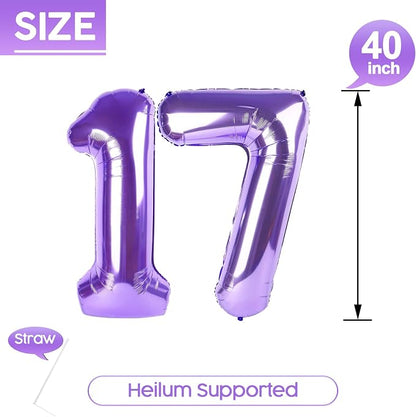 17 Balloon - Purple Birthday Number Balloons, 40 Inch Decorations Men Women | - Image 5