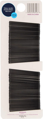 Amazon Basics Bobby Pins, Black Hair Pins for all Hair types, 72 Count