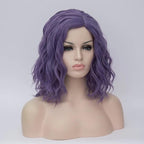 BUFASHION 14" Women Short Dark Purple Kinky Straight Cosplay Synthetic Wigs With Air Bangs 46 Colors Available (Dark Purple)