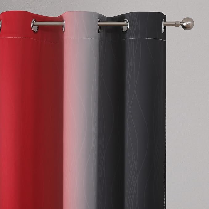 Ombre Red and Black Curtains 72 Inch Length 2 panels, Complete Blackout Curtains - Image 4