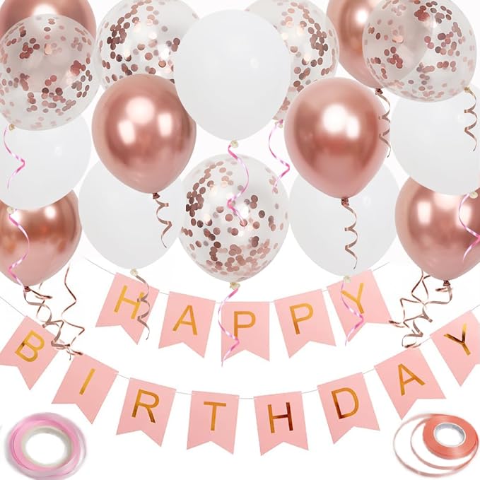 Happy Birthday Banner, Rose Gold Birthday Decoration by Unknown