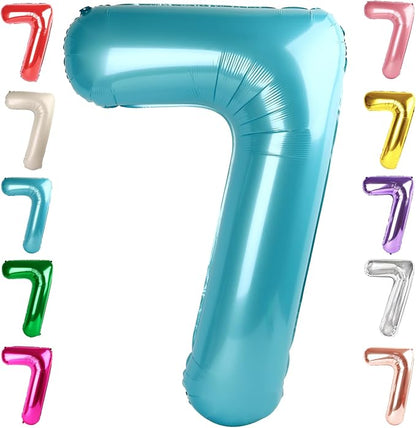 7 Balloon Numbers Birthday Decorations, 40In Pearl Blue Balloons by Mluchee