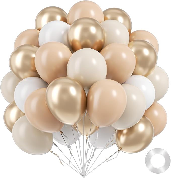 60pcs Neutral Balloons with 12inch Nude Beige Sand White Gold Balloons | Bridal by BAUANOOY