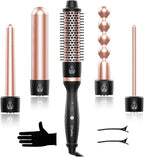 Curling Iron Set, O'bella 5 in 1 Curling Wand Set with Thermal Brush&4 Interchangeable Ceramic Curling Wand(0.35”-1.25”), 2 Temps Instantly Heating Hair Wand Curler Gold
