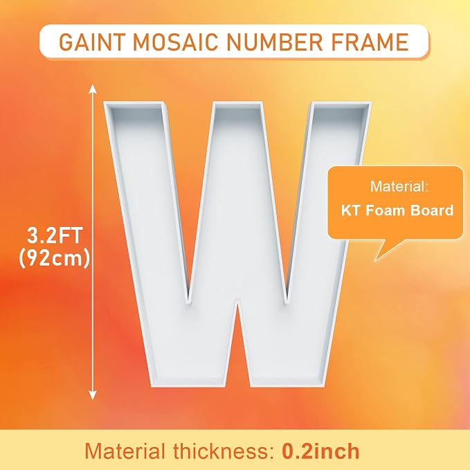 Marquee Letters 3FT Tall Mosaic Balloon Frame Pre-Cut Foam Board Letter W | - Image 2