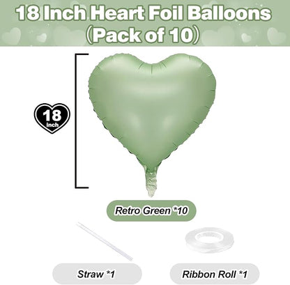 Sage Green Heart Foil Balloon, Light Green Heart Shaped Foil Balloons - Image 2