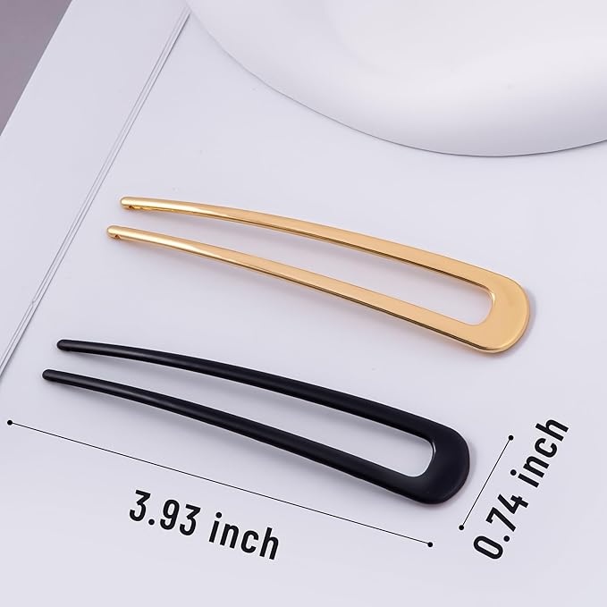 6Pcs Metal French Hair Pins for Women U Shape Sticks 3.9 Inch Vintage Fork for Hairstyle Accessories(Black/Gold/Rosegold)