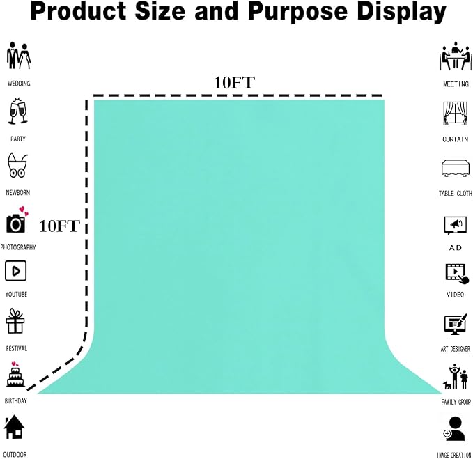 Turquoise Photography Backdrop for Photoshoot, Fabric 10x10ft | Polyester - Image 3