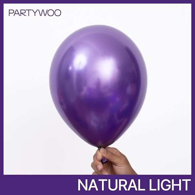 PartyWoo Metallic Purple Balloons 130pcs Chrome Purple Color | 18 12 10 5 Inch - Image 2